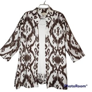 Chico's women's XL geometric white/brown open front cover up.
